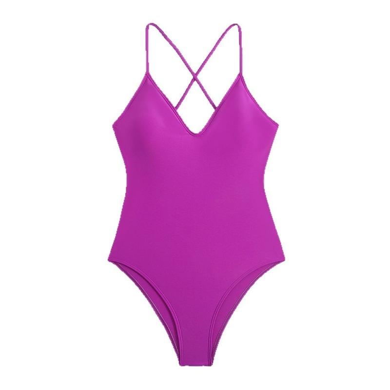 Nové jednodílné jednobarevné plavky bikiny sexy bez zad ležérní dovolenkové plavky ženy