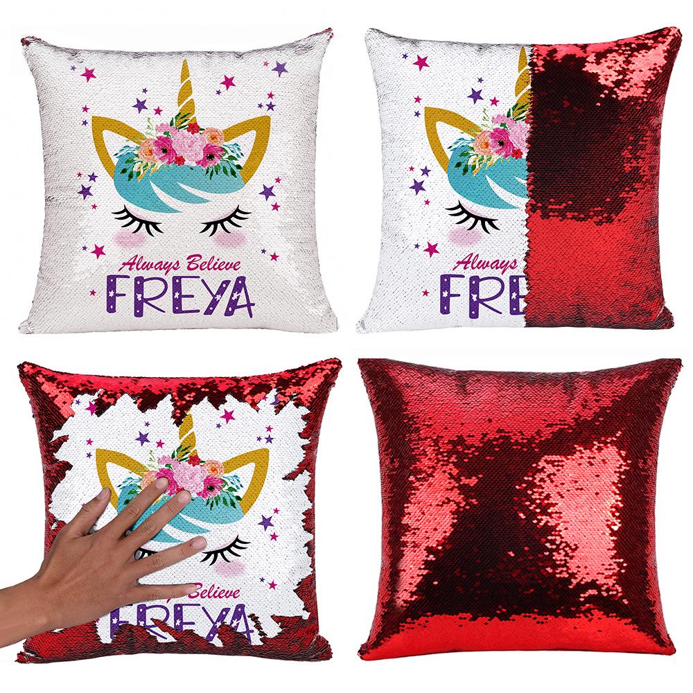 

Reversible Color Changing Pillow Case Personalised Unicorn Sequin Cushion Cover Reveal Glitter Pillow with Sequins 40*40cm червоний