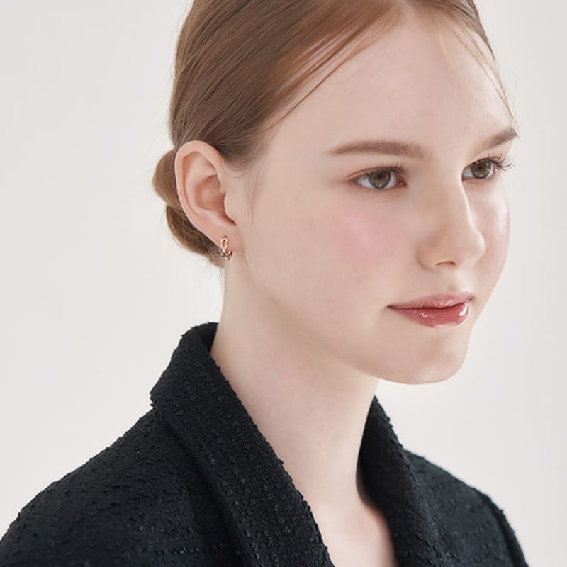 ELLE Jewelry 14K Goldpin Simple Two Square One-Touch Earrings ELGPEE553