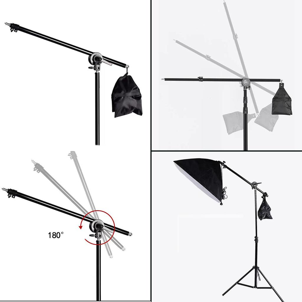 Adjustable Photography Boom Arm Kit 76 135cm with Sandbag and Universal Clamp for Studio Lighting