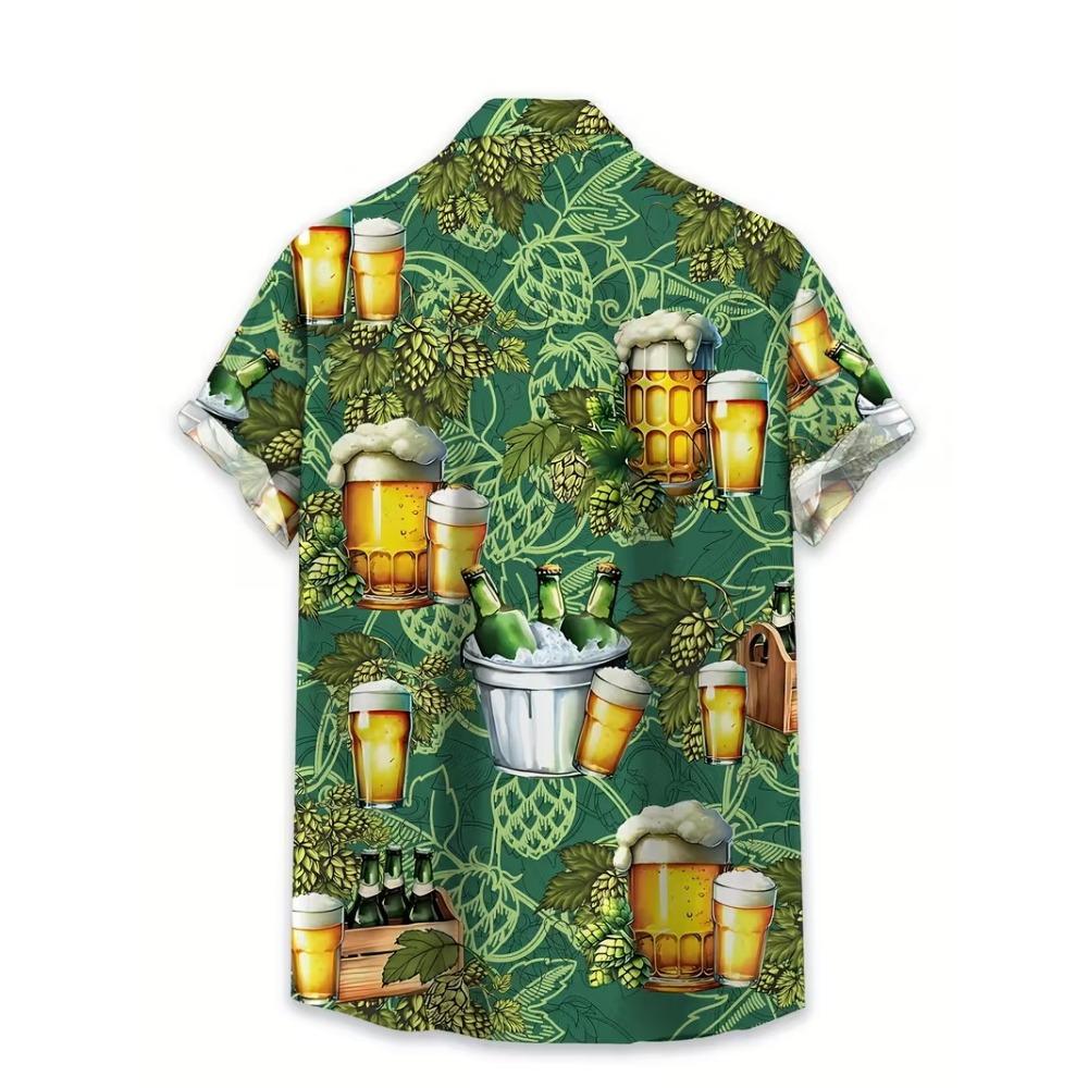 Bierkrug Muster Druck Herrenhemden Hawaii Kurzarm Top Mode Streetwear Freizeit Outdoor Herren- und Damenbekleidung Bluse