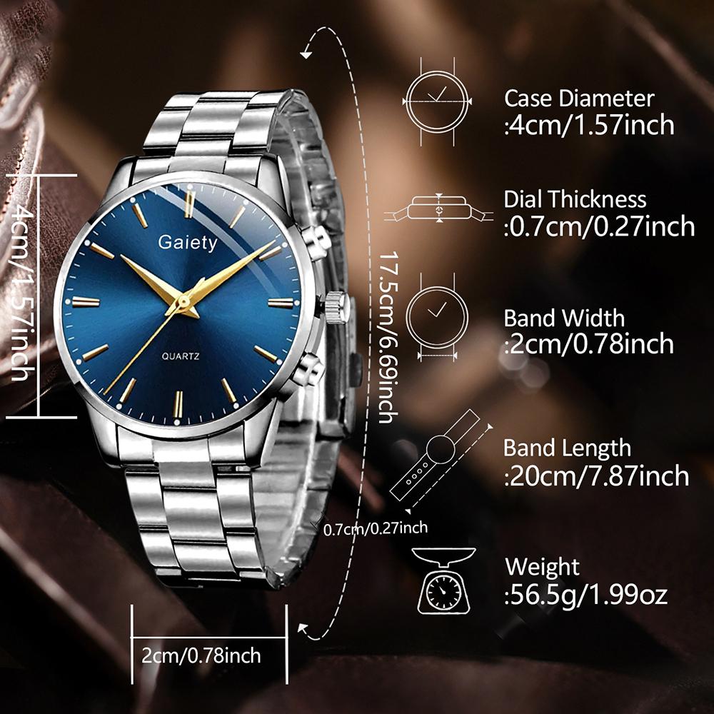 2/4PCS Business Men's Watch Set Fashionable and Simple Blue Dial Quartz Watch Accessory Set Suitable for Daily Clothing Matching