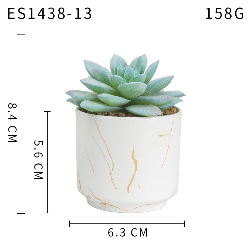 Gold Pattern White Background Ceramic Cup, Simulated Succulent Plant Potted Plant, Mini Potted Plant Office Home Supermarket Decorative Ornament
