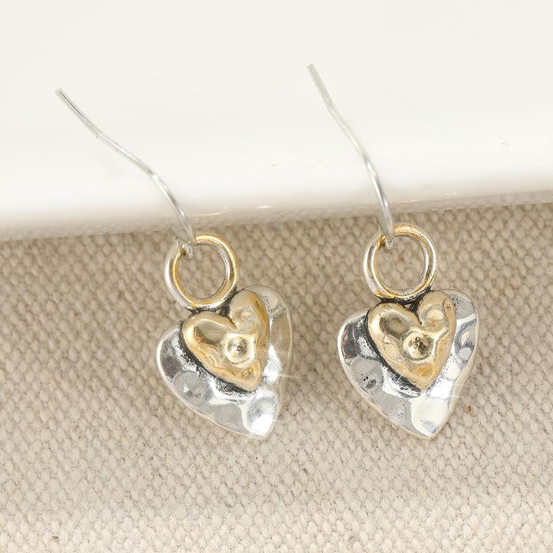 Kolczyki wiszące z zawieszką w kształcie serca, dwukolorowe, retro, dla kobiet, do codziennego noszenia, wykwintne kolczyki wiszące, akcesoria biżuteryjne