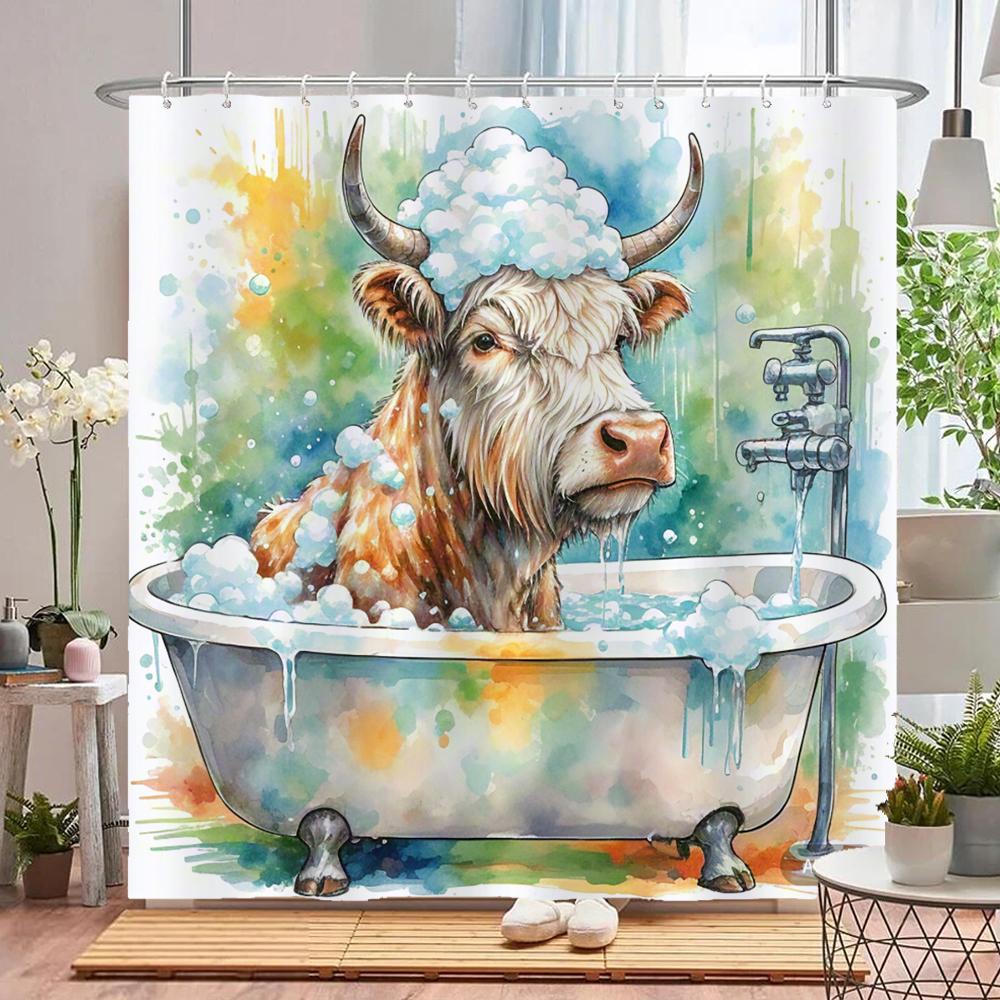 Funny Cat, Dog Shower Curtains with Hooks Home Decoration for Funny Bath Animal Bathroom Curtain Polyester Fabric Bath Curtain W90xH180cm