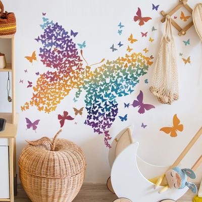 Sticker Mural Papillon Coloré Auto-Adhésif Amovible pour Chambre Salon Décoration Mur de Fond