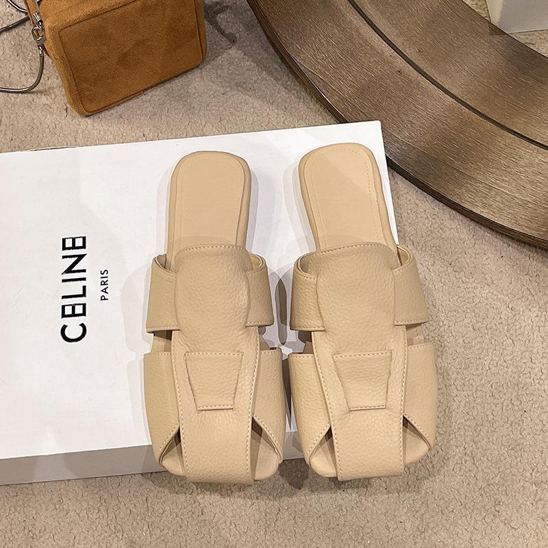 

Французские ретро плетеные сандалии с полыми узорами женские летние для улицы с сумкой сандалии с головкой, полушлепанцы, бежевые на плоской подошве, мюли, тапочки 40 хаки