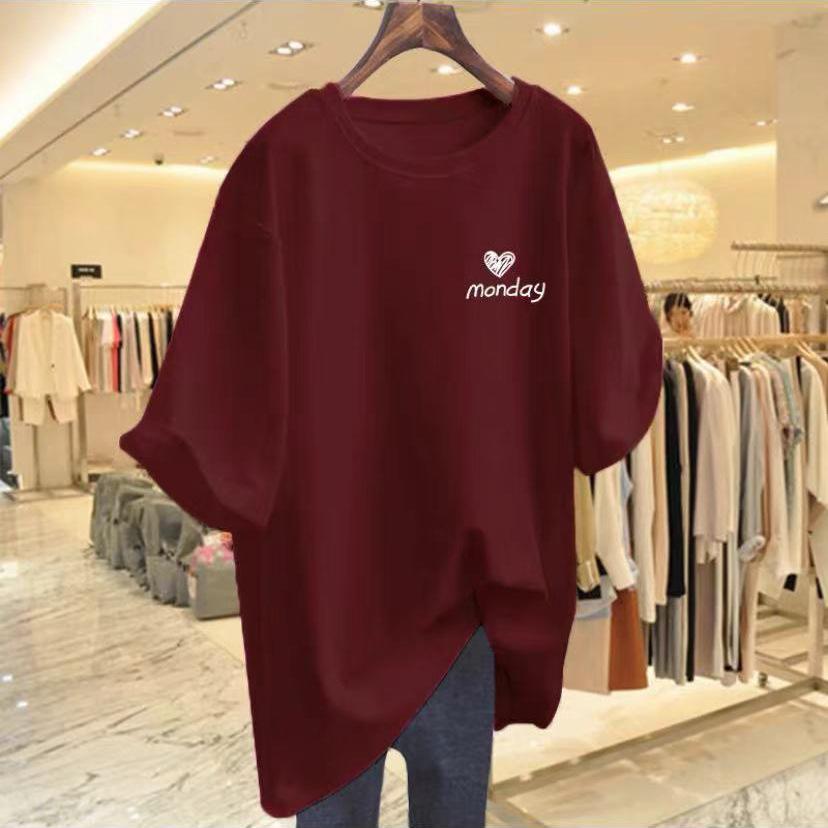 

apricot pure cotton front shoulder loose niche short-sleeved T-shirt women s 2025 summer new large version top bottoming shirt XXXXL бордовий