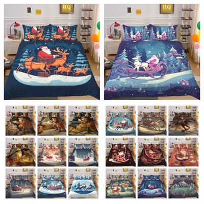 Christmas Printed Bed Clothes Double Size Bedding Set Microfiber High Quality Fashion Comforter Cover Set