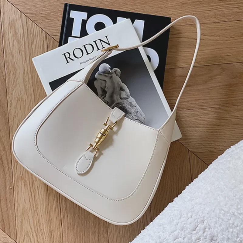 "2025 Women's Fashion Genuine Leather Single Shoulder Bag with Lock – Underarm Style Casual Handbag”