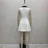 Women's Sleeveless Dress, Off White, Black Collar, Gold Square Buttons