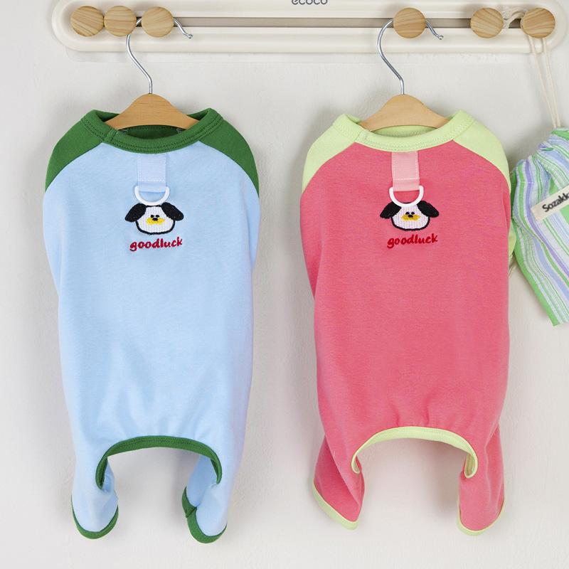 Comfortable cotton pet loungewear teddy than bear dog clothes four-legged pajamas can be towed