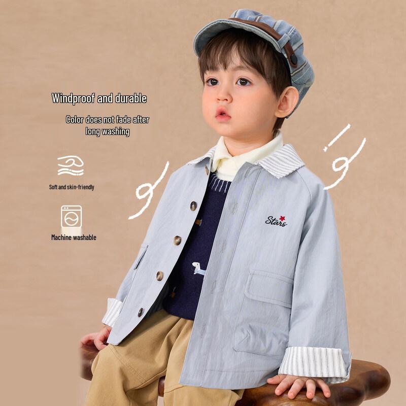 LUSONBABY Boys' Barn-Style Lapel Windbreaker Jacket