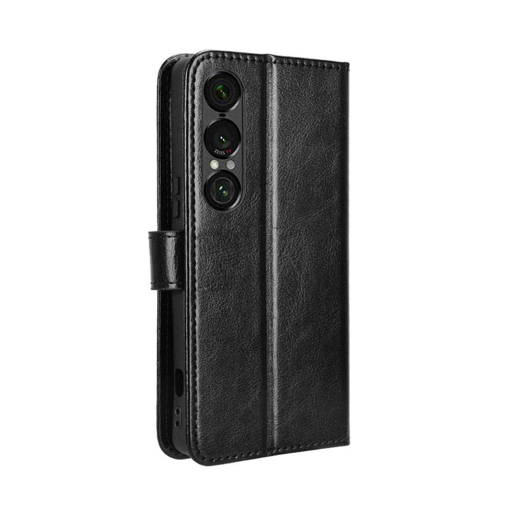 For Sony Xperia 1 VII PU Leather Case with Strap Crazy Horse Texture Phone Wallet Cover