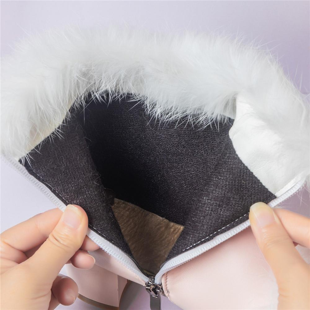 Fashion Ladies Ankle Boots Women Shoes Sweet Fur Lolita Lovely Cosplay Platform Girls Mid Heels Booties Woman Pink White Big Size 31-46