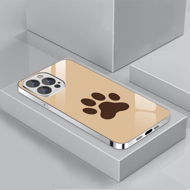 

Electroplated silver phone case for iPhone 17 16 15 14 13 12 Air ProMax Plus protection cover Brown paw print pattern For iPhone11 серебряный