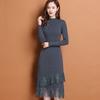 Knitted Dress for Women In Autumn and Winter Lace Long Sweater Slimming Solid Color Sweater Dress