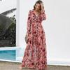 2025 Women's Fashion Long Sleeve Evening Dress - European & American Print Design