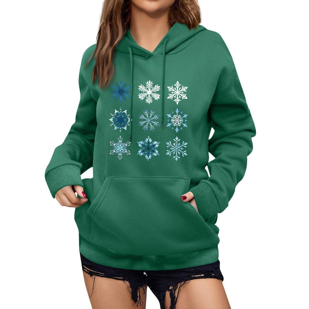 Women's Winter Christmas Printed Pullover Hooded Sweatshirt Fleece Long Sleeve Sweatshirt