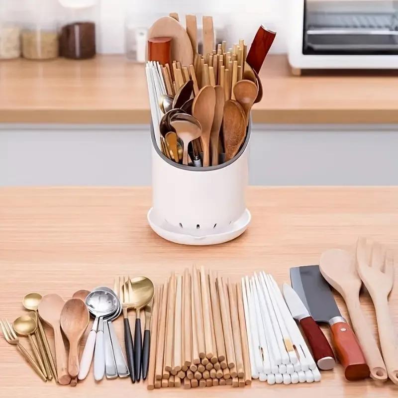 1Pc Plastic Tableware Storage Rack with Drain Tray Chopsticks Knife Spoon Fork Drainage Rack for Household Kitchen Organization