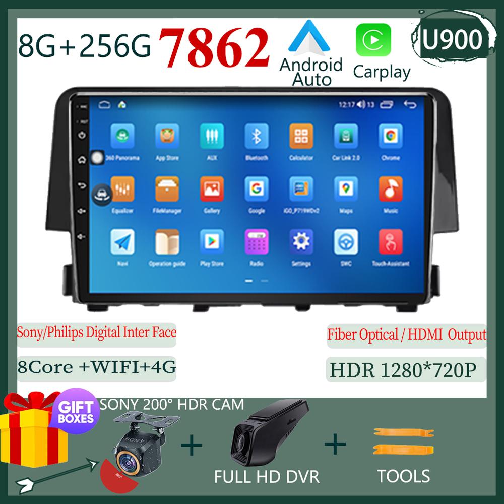 Android 14 For Honda Civic 10th 2016-2021 Multimedia Car GPS Player Navigation Radio Stereo 5G  BT NO 2DIN DVD WIFI HDR Screen