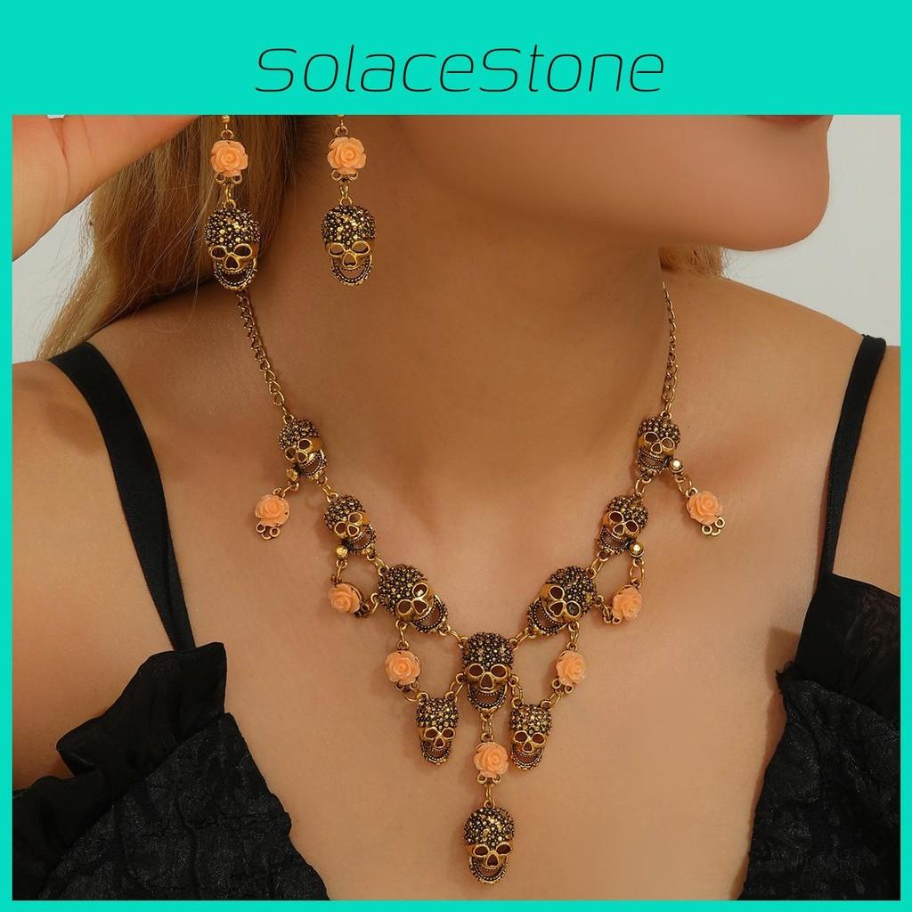 Pendant Skeleton Vintageinspired And Earrings Pack With Alloy Chain For Dressing Holiday