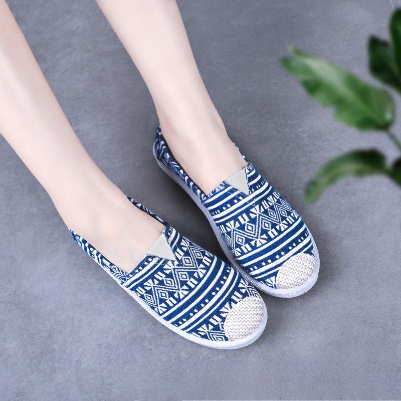 Letnie damskie wygodne wygodne czeskie wsuwane leniwe buty damskie płaskie wsuwane mokasyny z płóciennym paskiem