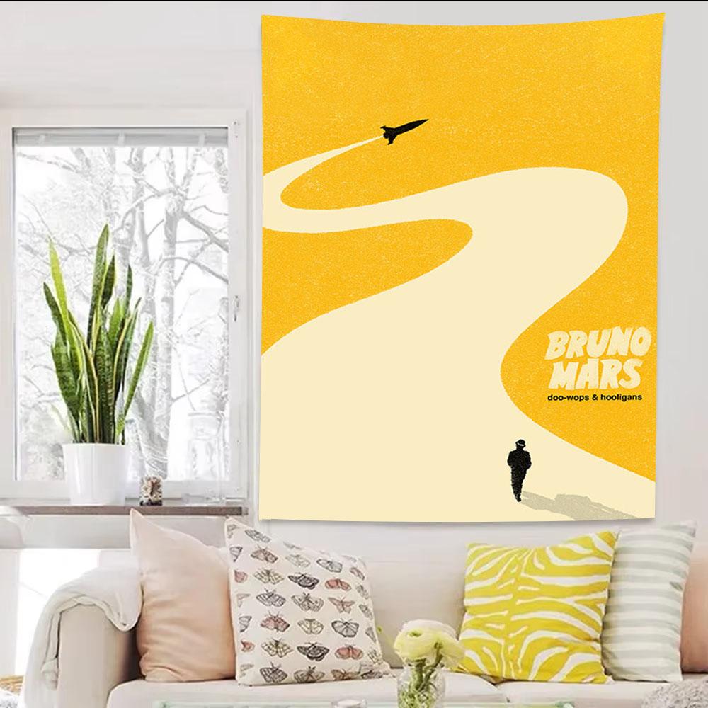 

BBruno Mars Poster Printed Tapestry Fan Support Wall Hanging Aesthetic Background Cloth for Party Bedroom Room Wall Decoration 74x94cm(29x37in)