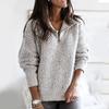 Maglione Pullover da Donna con Cerniera Revers Manica Lunga Largo in Maglia Tinta Unita