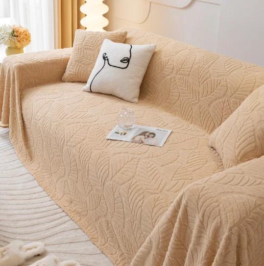 Anti Cat Scratch Large Sofa Cover Ins Style Winter Plush Sofa Towel Solid Color Full Coverage Sofa Blanket Full Cover