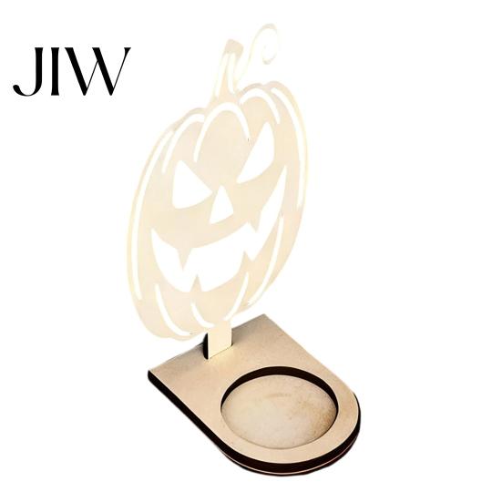Halloween Theme Light Wooden Candle Holder Ornaments, Decorative Cat/Pumpkin/ Ghost/Skull Projection Shadow Projector Stand, Creative Tabletop