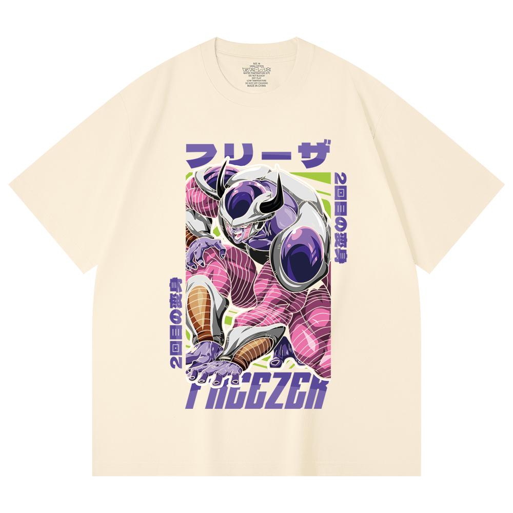 

230 г/м² 100% хлопок Dragon Ball V72 Принт Короля Холода Унисекс Тяжелая Хлопковая Футболка XS абрикосовый