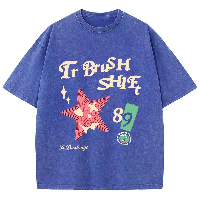 Oversized Women Washed T-Shirts Stars And Letters Printed Tee Shirts Cotton Crewneck Oversize Tees Vintage Summer Clothes