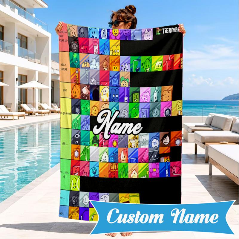 Custom Name Colorful Dream Island Beach Towel Microfiber Beach Towel, Lightweight and Quick-Dry, for Summer Travel, Swimming Pool Gift