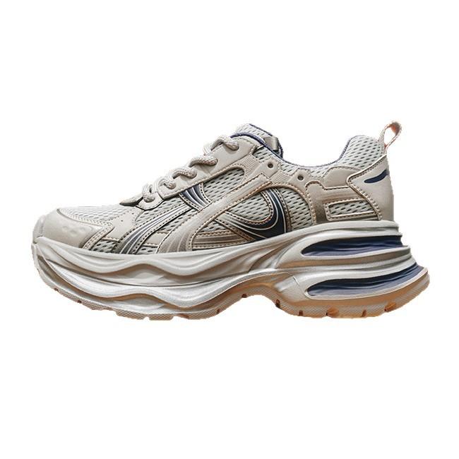 2025 autumn new leather thick-soled ins mesh dad shoes women's lightweight height increase breathable thin leisure sports