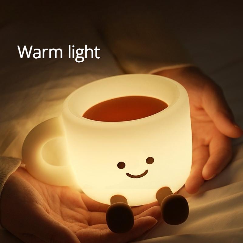 Silicone Pat Light Coffee Cup Shaped Rechargeable Creative Atmosphere Light Living Room Bedroom Desktop Decoration Night Light
