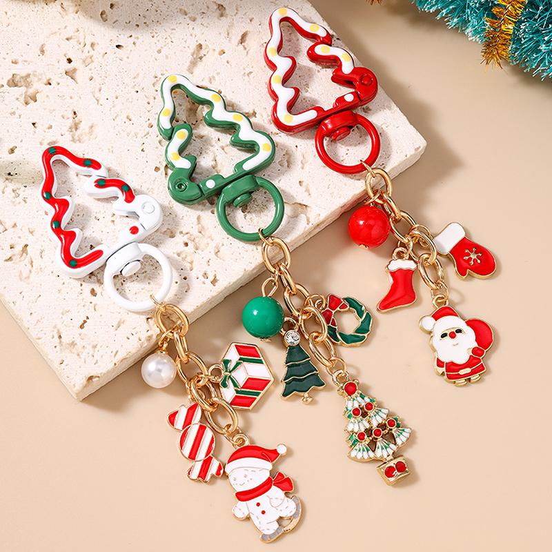 Christmas Tree Keychain Women Girls Santa Claus Snowman Key Ring Pendants For Handbag Decor Diy Key Chain  Year Gifts
