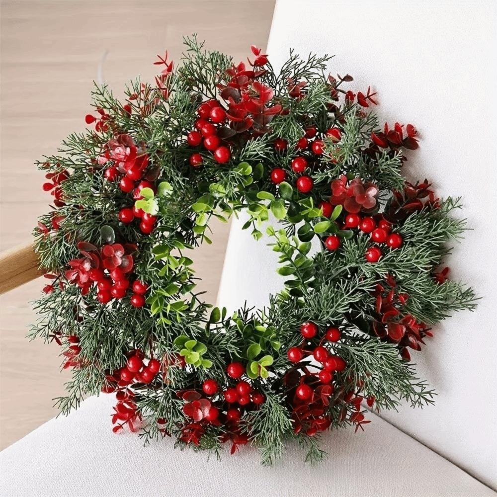 Realistic Design Christmas Wreath Velvet Bow Faux Greenery Wreath  Indoor Decor