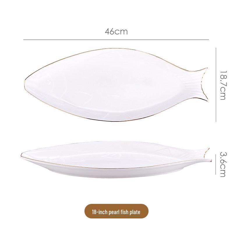 Gold-Rimmed Nordic Fish-Shaped Ceramic Plate for Steamed Fish - Large Household Dish