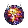 Round Stained Glass Window Hanging Decorative Panel with Floral Pattern and Metal Frame for Home Indoor Outdoor Use