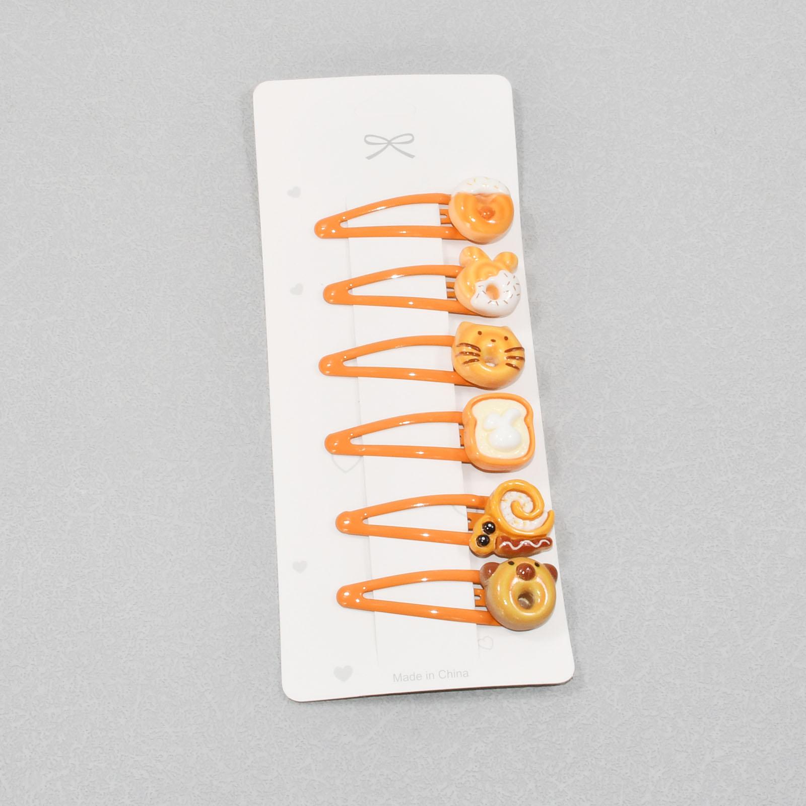 

6 шт./компл., симпатичные женские заколки для волос в форме мультяшного хлеба, оранжевые заколки с каплями воды, фирменные заколки для волос для девочек, милые аксессуары для волос Size fits all