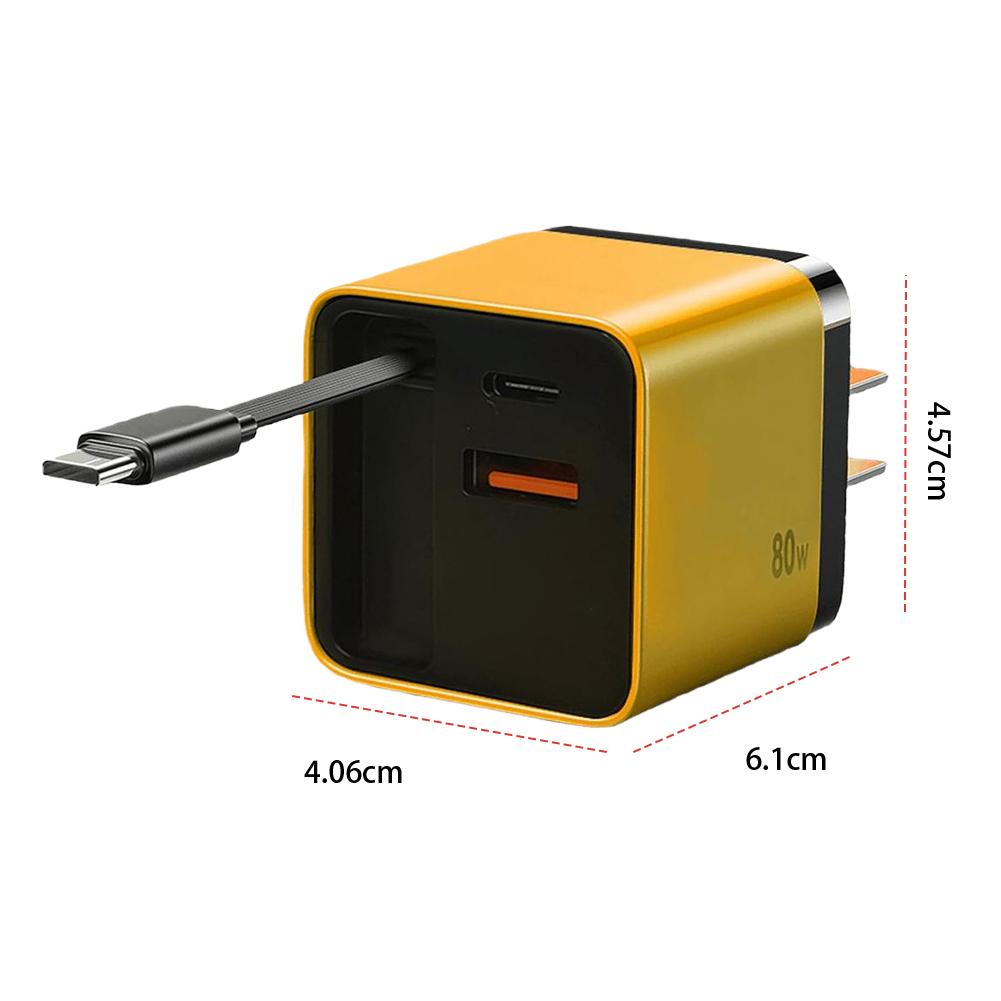 3-in-1 GaN-Ladegerät mit Typ-C-Kabel & 2 USB-Anschlüssen Skalierbar 80W Max Schnellladegerät-Modul Wandladegerät für Smartphones und Laptops