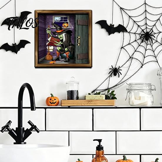 Removable PVC Wall Art Halloween Skeleton Art, Funny Bathroom Toilet Decal with Ghost Clown, Skull Decor for 2D Wooden Sign, Spooky Waterproof Sticker