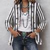 Damen Casual Vertikal Gestreift Print Langarm Rüschen Knopfleiste Hemd Jacke für den Alltag