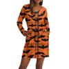 Women's Fashionable V-neck Long Sleeved Drawstring With Pocket Halloween Printed Casual Dress