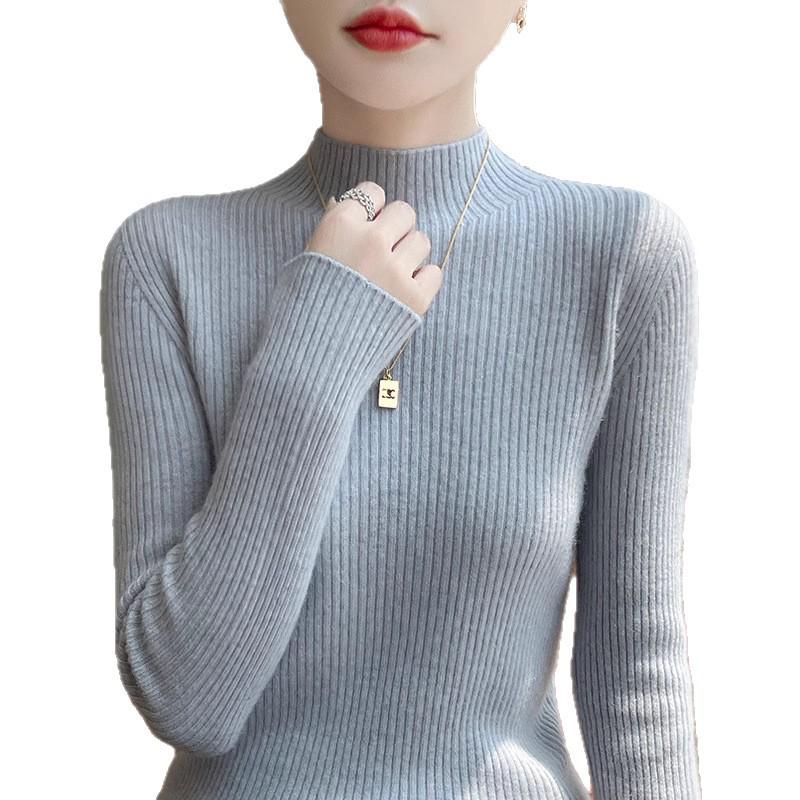 Autumn/Winter Women's Soft Semi-High Neck Sweater Shirt - Versatile, Slimming & Super Warm Knitwear