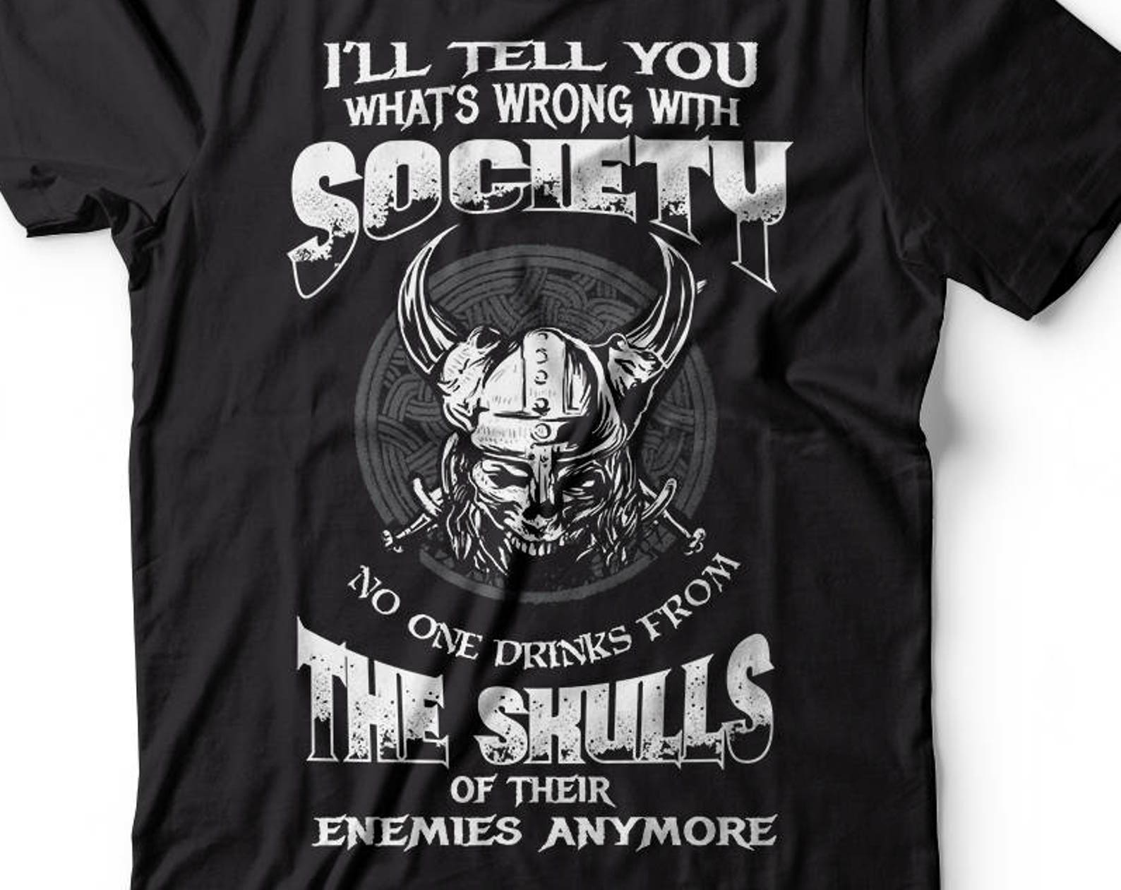Viking Skull T-Shirt: Funny Valhalla Odin Tee L