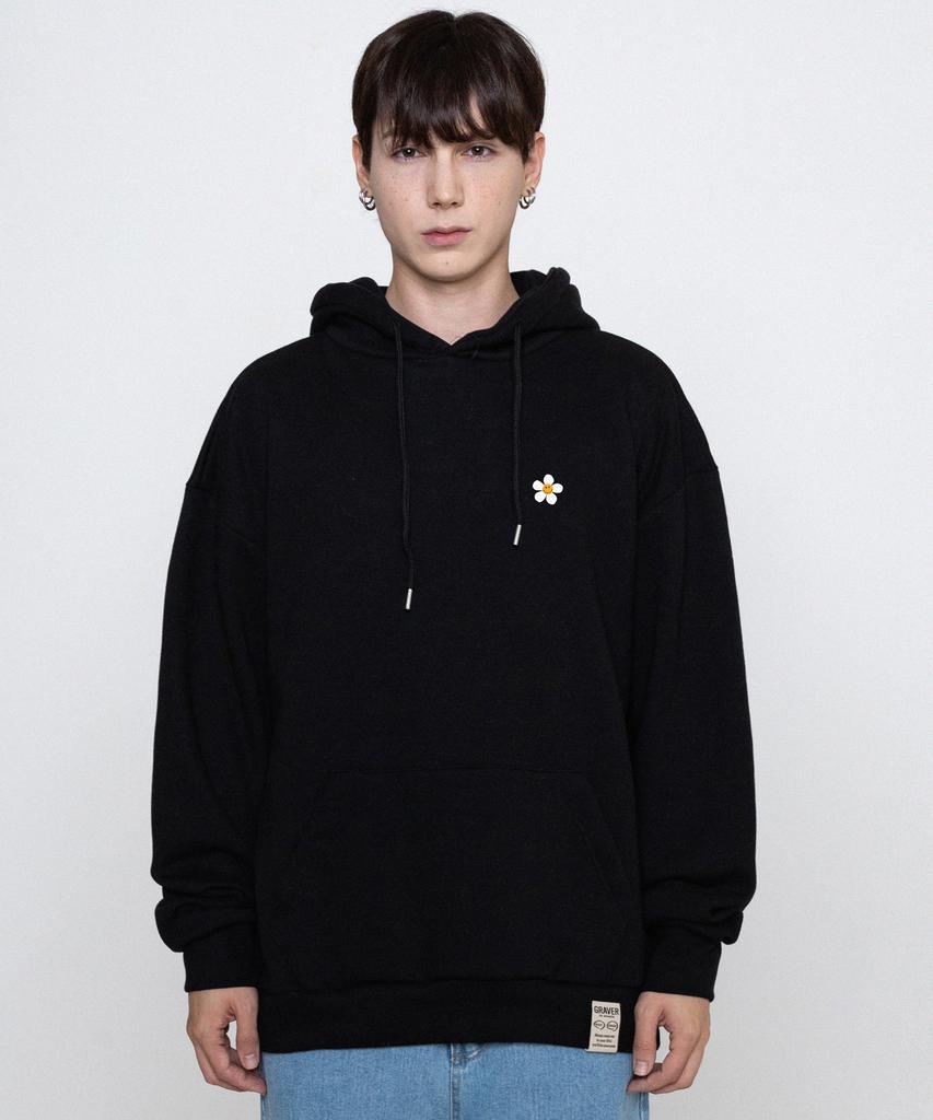 [Unisex] Φούτερ με Χαμόγελο και Μικρά Λουλούδια_Μαύρο