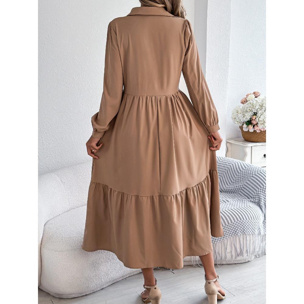 Women's Long Skirt Lapel Casual Loose Long Sleeve Ruffle Shirt Dress Fashion Dresses