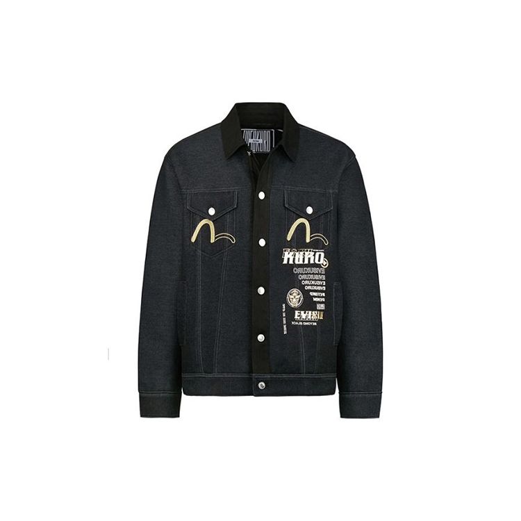 Evisu Hannya Demon Head Logo Printed Denim Jacket Men jackets Black 2EAGNM0JK757FF